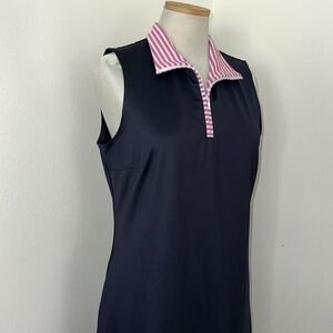 EUC Sailor Sailor sleeveless navy polo dress pink stripe collar medium m